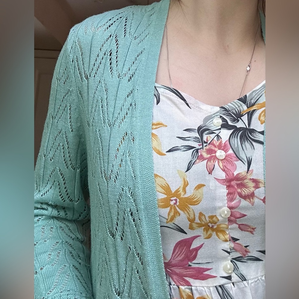 Charter Club Mint Openwork Sweater Cardigan